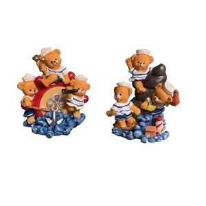 Sailor Bears Ship Wheel Anchor Set of 2 Nursery Decoration Resin Figurines